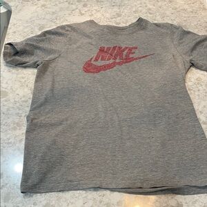 Nike Heather Gray Tee with Red Swoosh